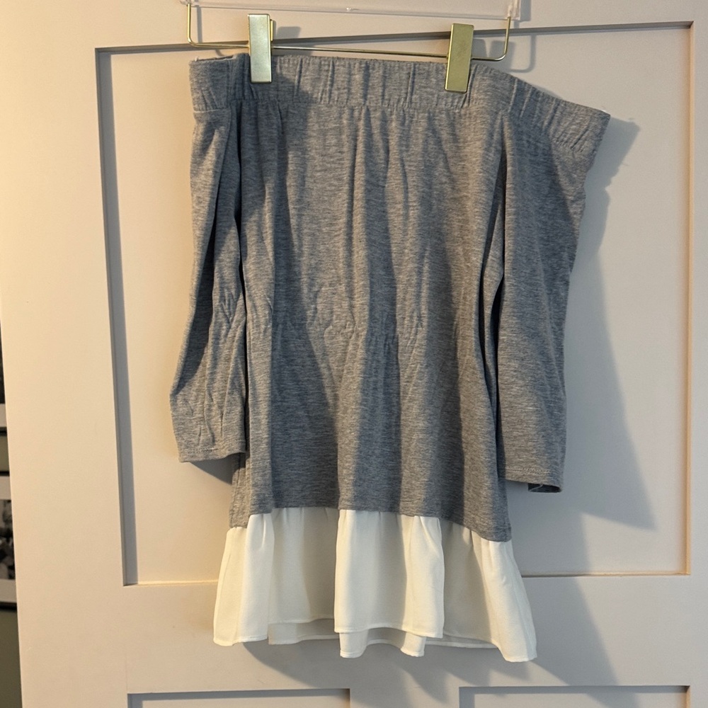 C. Wonder Gray and White Off-Shoulder Top